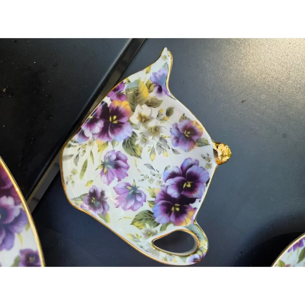 Purple Pansy Chintz porcelain serving set